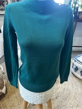 Boden Women's Emerald Green Button-Shoulder Sweater gorgeous xs
